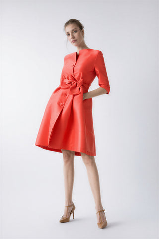 Odelia coral trench coat dress